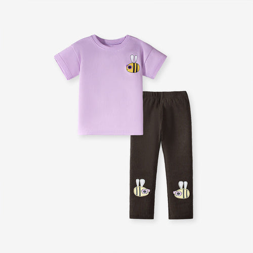 Chocolate Lily Kids & Babies Little Ladies Bees Cartoon Pattern T-shirt and Shorts Set