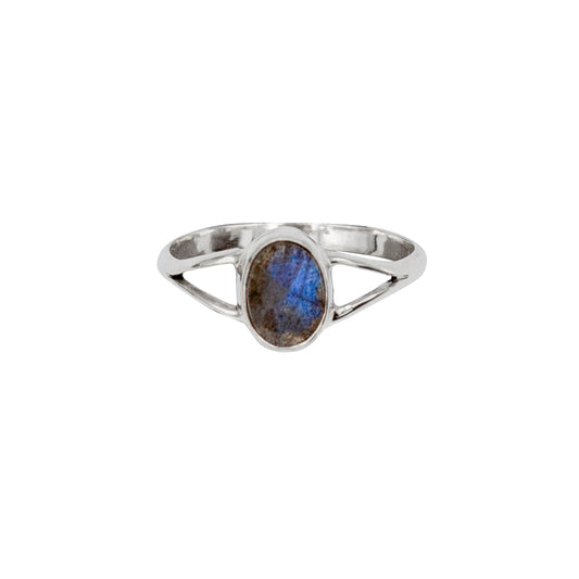 Grey Clymene Jewelry & Watches Oval Labradorite Bezel Split Shank Sterling Silver Ring