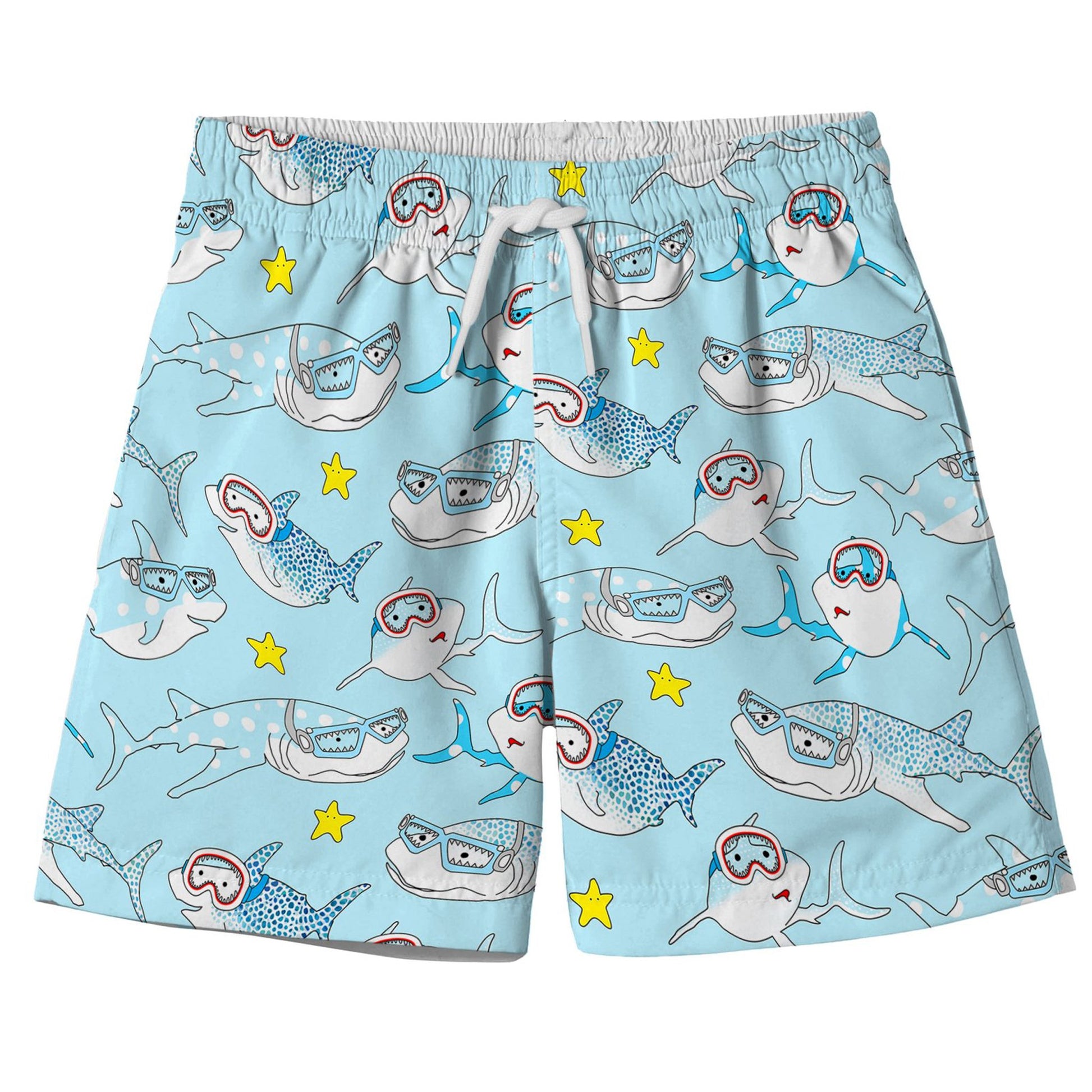 Ivory Trillium Kid's Clothing Board Shorts with Sharks