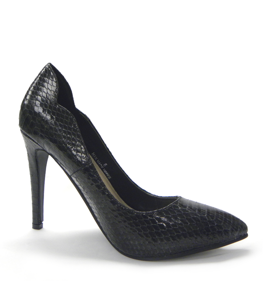 Azure Ophion Footwear SHARLENE Black Snakeskin Pumps