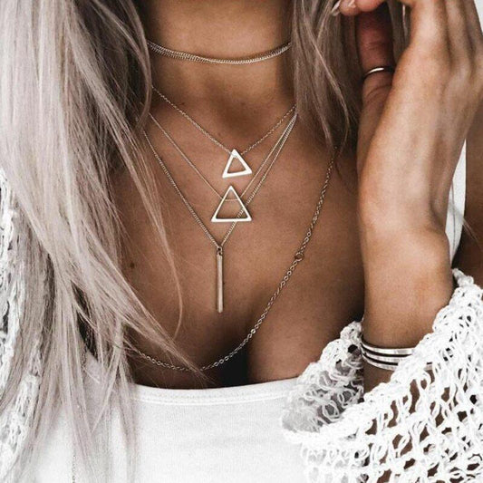 Jasper Necklaces Double Triangle Multilayer Necklace