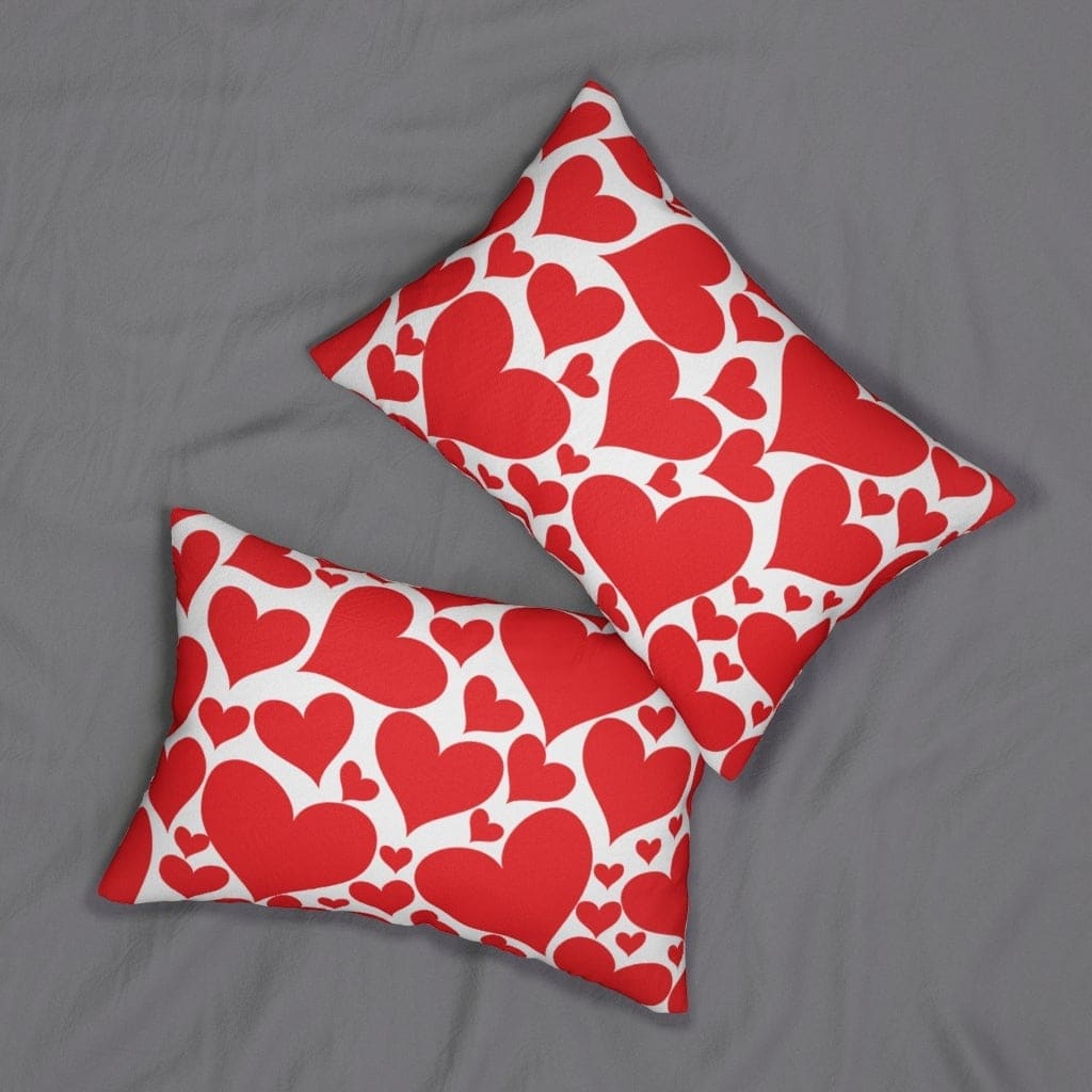 Grey Coco Accessories Decorative Lumbar Throw Pillow - Love Red Hearts Pattern